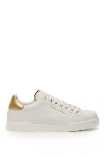 Shop Dolce & Gabbana Portofino Light Leather Sneakers In Bianco Oro