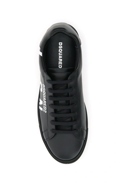 Shop Dsquared2 Icon Logo New Tennis Leather Sneakers In Nero Bianco
