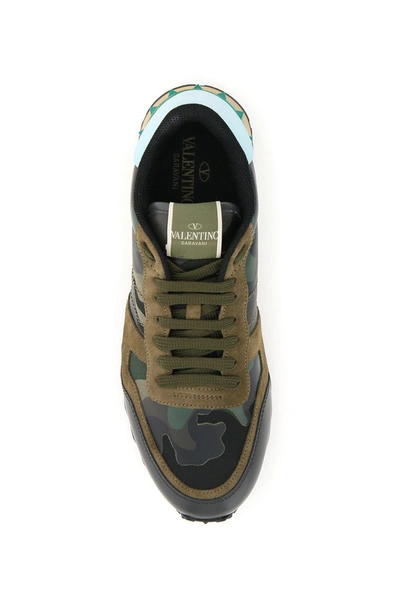 Shop Valentino Garavani Camouflage Rockrunner Sneakers In Agreen B Wood Agr Po Gre Gr S No Beige