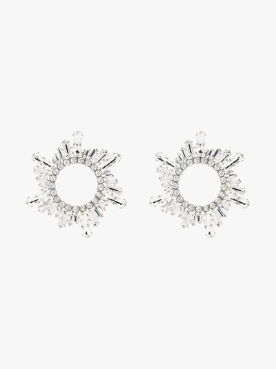 Shop Amina Muaddi Silver-tone Begum Crystal Hoop Earrings