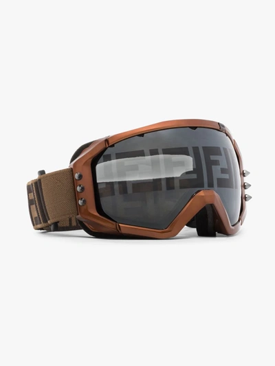 Shop Fendi Brown Logo Jacquard Ski Goggles