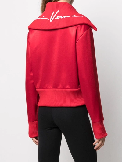Shop Versace Foldover Neck Track Jacket In Red