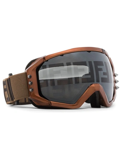 Shop Fendi Ff-jacquard Ski Goggles In Brown