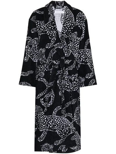 Shop Desmond & Dempsey Jaguar-print Cotton Robe In Black