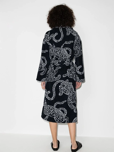 Shop Desmond & Dempsey Jaguar-print Cotton Robe In Black