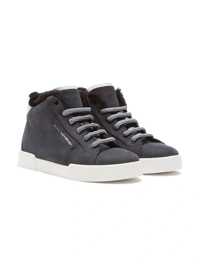 Shop Dolce & Gabbana Furry Ankle Hi-top Sneakers In Black
