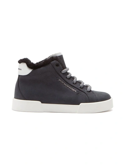 Shop Dolce & Gabbana Furry Ankle Hi-top Sneakers In Black