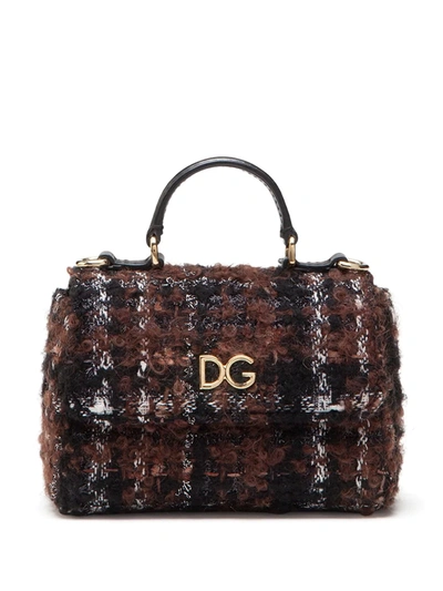 Shop Dolce & Gabbana Lamé Tweed Tote Bag In Brown