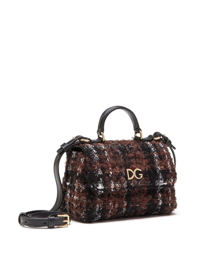 Shop Dolce & Gabbana Lamé Tweed Tote Bag In Brown