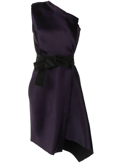 Pre-owned Lanvin Belted One-shoulder Dress In Purple