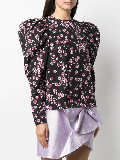 Shop Gina Floral-print Puff-sleeve Blouse In Black