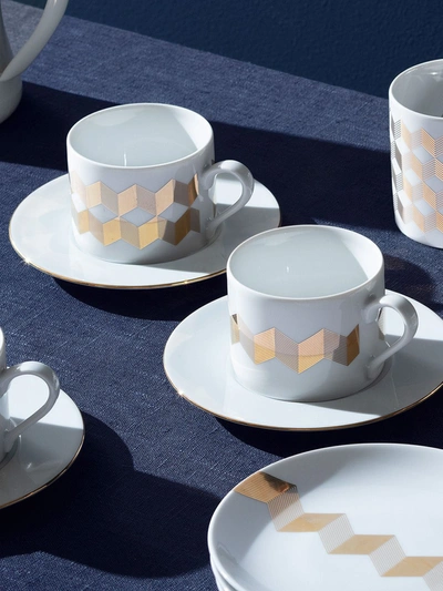 Lsa International Chevron Tea Plates (set Of 4) In White