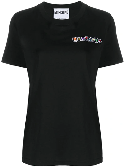 Shop Moschino Embroidered Logo T-shirt In Black