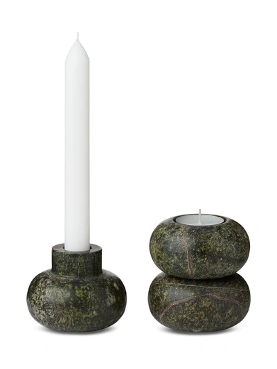 Shop Tom Dixon Rock Set Of Three Candle Holders In Green