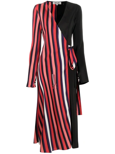 Shop Diane Von Furstenberg Colour-block Wrap Midi Dress In Black