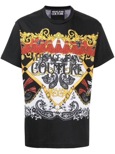 Shop Versace Jeans Couture Baroque-print Cotton T-shirt In Black