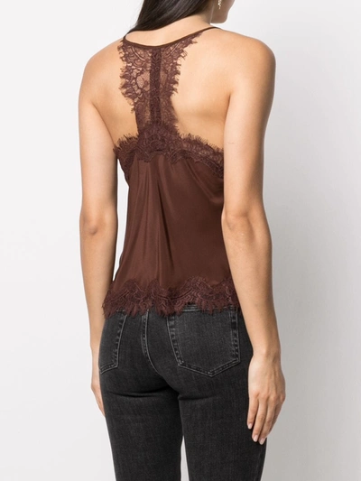 Shop Gold Hawk Floral Lace Trim Vest In Brown