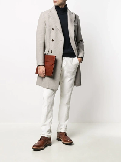 Shop Eleventy Double-breasted Wool Overcoat In Neutrals