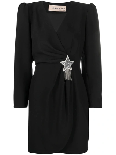Shop Blanca Vita Star-embellished Wrap Dress In Black