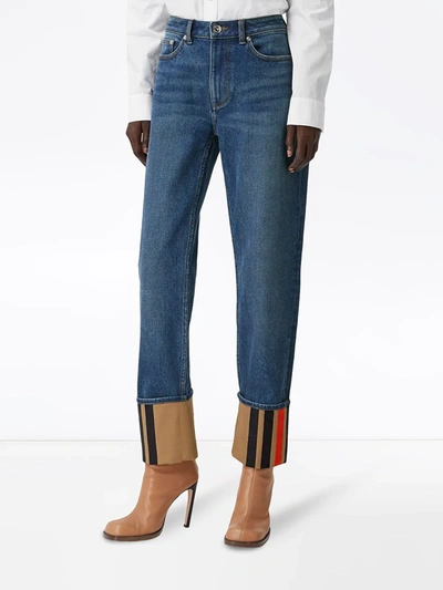 Shop Burberry Turn-up Straight-leg Jeans In Blue