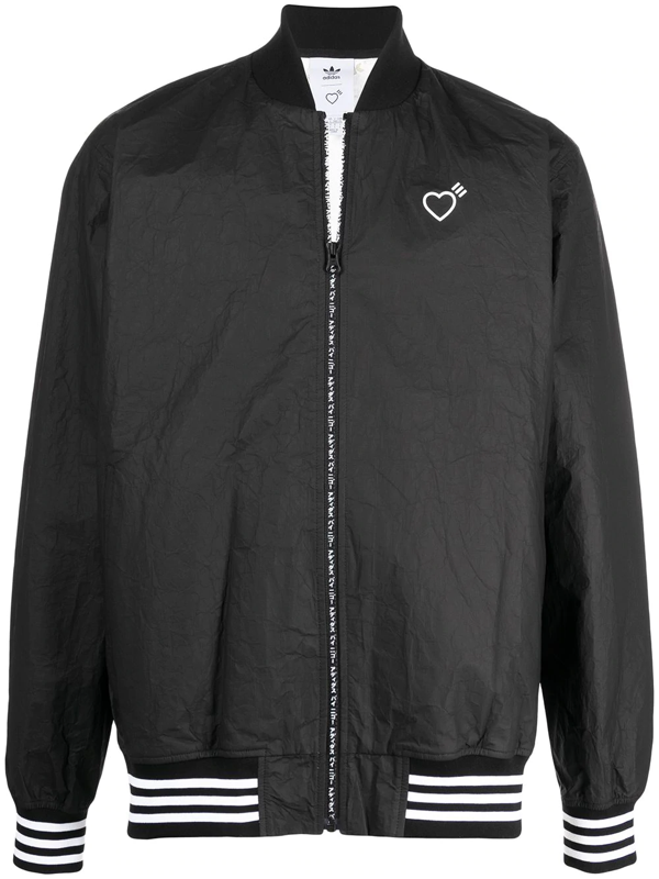 Adidas Originals Heart-detail Zip-up Bomber Jacket In Black | ModeSens