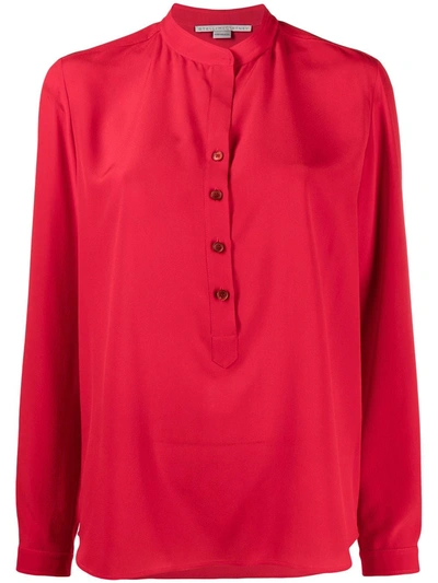 Shop Stella Mccartney Button-placket Band-collar Silk Shirt In Red