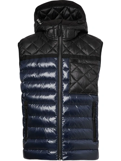 Shop Burberry Quilted Panel Hooded Puffer Gilet In Blue