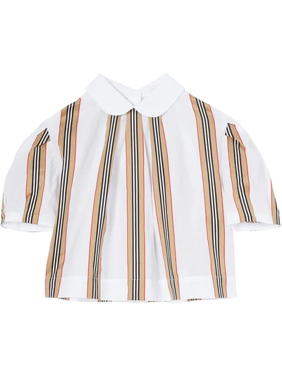 Shop Burberry Icon-stripe Short Sleeved Blouse In White