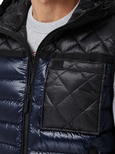 Shop Burberry Quilted Panel Hooded Puffer Gilet In Blue