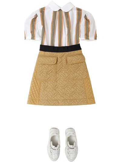 Shop Burberry Icon-stripe Short Sleeved Blouse In White