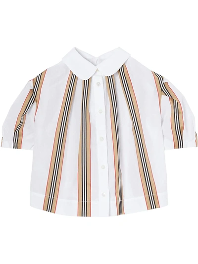 Shop Burberry Icon-stripe Short Sleeved Blouse In White