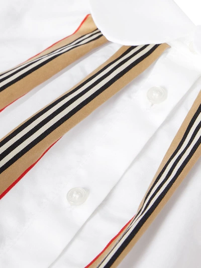 Shop Burberry Icon-stripe Short Sleeved Blouse In White