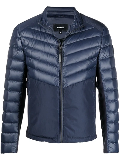Shop Mackage Contrast-panel Zip-through Jacket In Blue