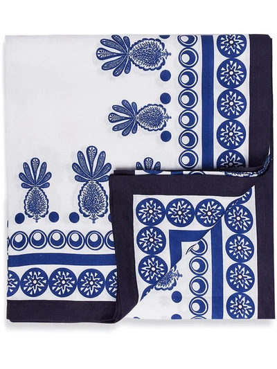 La Doublej Big Pineapple Blue Linen Tablecloth In White
