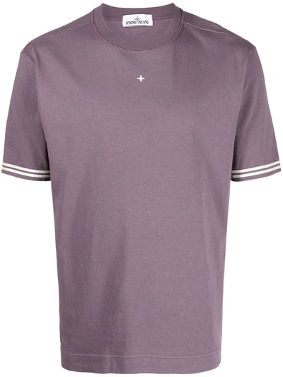 Shop Stone Island Logo-print Stripe T-shirt In Purple