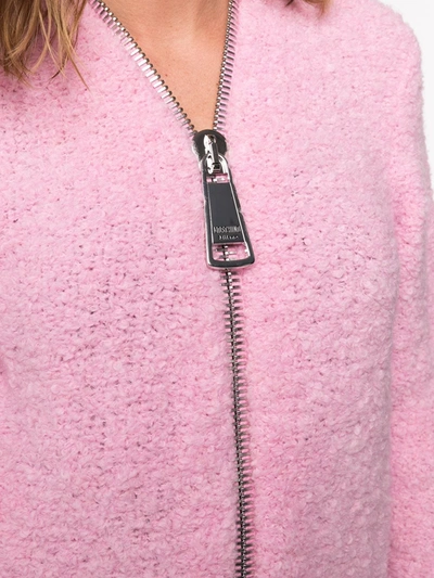 Shop Moschino Brushed Oversized Zipper Cardigan In Pink