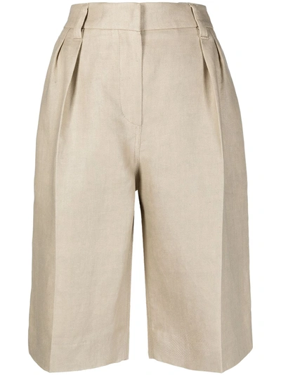 Shop Brunello Cucinelli High-waisted Linen Shorts In Neutrals