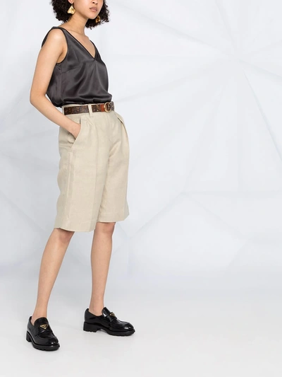 Shop Brunello Cucinelli High-waisted Linen Shorts In Neutrals