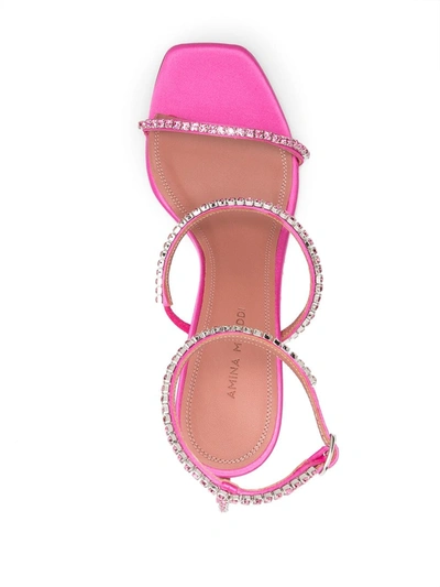 Shop Amina Muaddi Gilda Embellished Sandals  In Pink