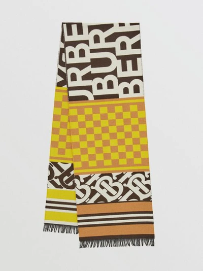 Shop Burberry Montage Regenerated Cashmere Wool Jacquard Scarf In Archive Beige