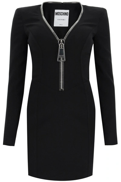 Shop Moschino Mini Dress With Macro Zip In Nero (black)