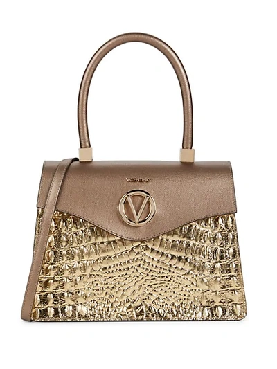 Shop Valentino By Mario Valentino Melanie Croc-embossed Leather Satchel In Bronze