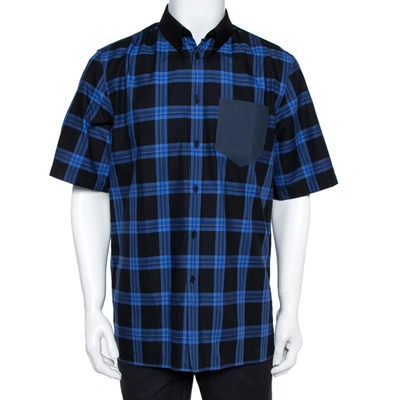 Pre-owned Givenchy Blue Checked Cotton Cuban Fit Button Down Shirt L