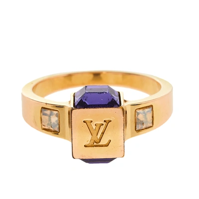 Louis Vuitton Gamble Crystal Gold Tone Ring Size EU 54 at 1stDibs