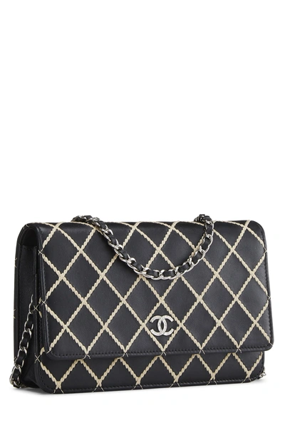 Pre-owned Chanel Black Lambskin Wild Stitch Wallet On Chain (woc