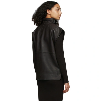 Shop Ganni Brown Lambskin Half-zip Vest In Chicory Coffee