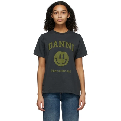 Shop Ganni Grey Smiley T-shirt In 252 Phantom