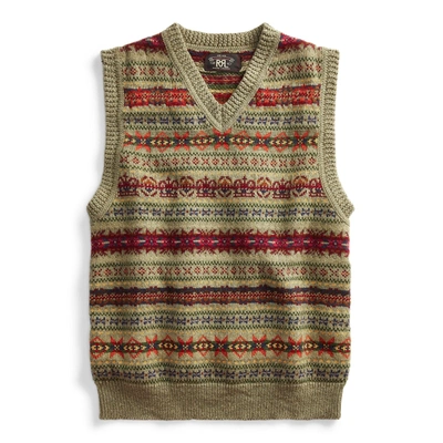 Shop Double Rl Fair Isle Sweater Vest In Olive Multi