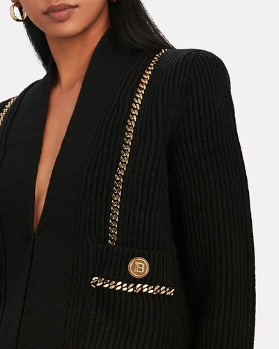 Shop Balmain Collarless Chain-trimmed Cardigan In Black
