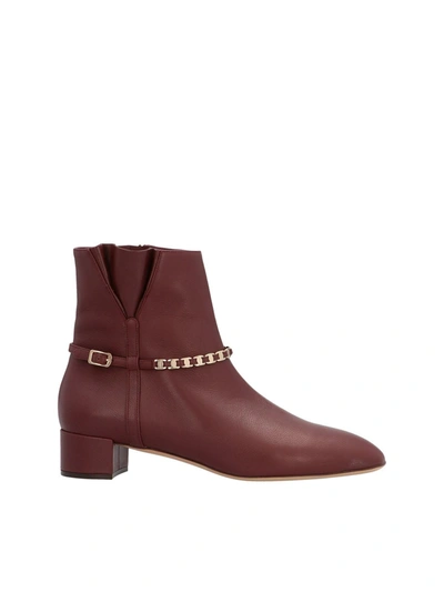Shop Ferragamo Vara Chain Ankle Boots In Nebbiolo Color In Red